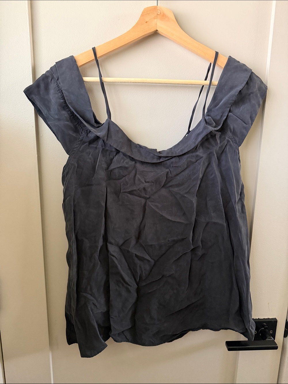 Anthropologie Slate-Blue Satin Cowl Neck Camisole
